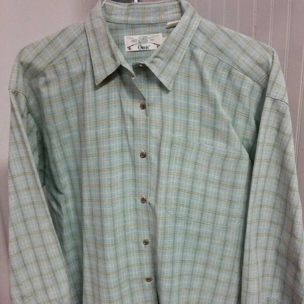 Orvis Blue Yellow White Plaid Check Shirt LS